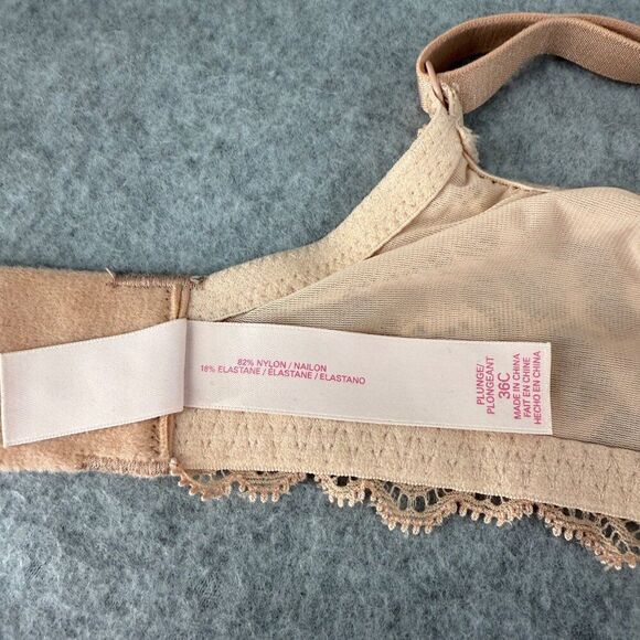 Victoria's Secret 36C Lace Underwire Plunge‎ Bra Rhinestones Tan Cream Gold Sexy - Picture 10 of 12